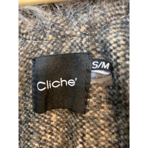 Womens Cliche Plaid Faux Fur Trim Blanket Poncho Tweed S/M RR10731 EUC - Picture 10 of 12